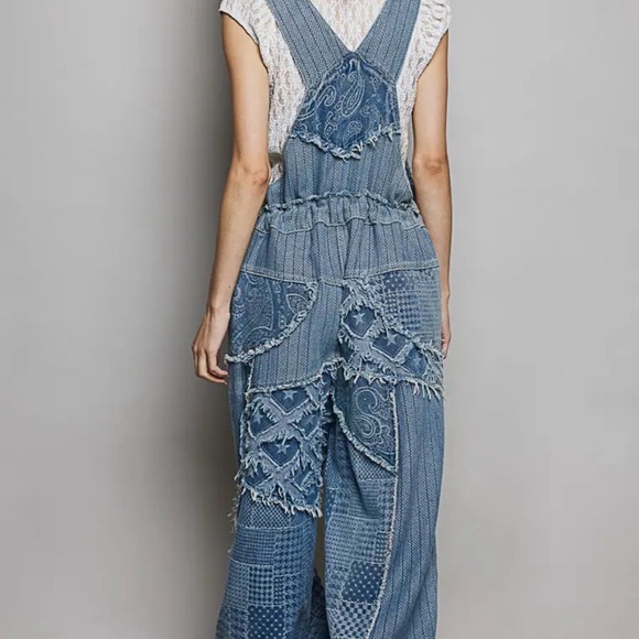 NWT POL Blue Patchwork Overalls - Picture 4 of 4